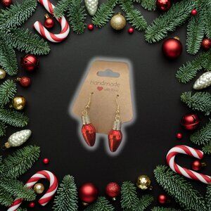 🎮 Red Bulb Flatback Earrings - HANDMADE